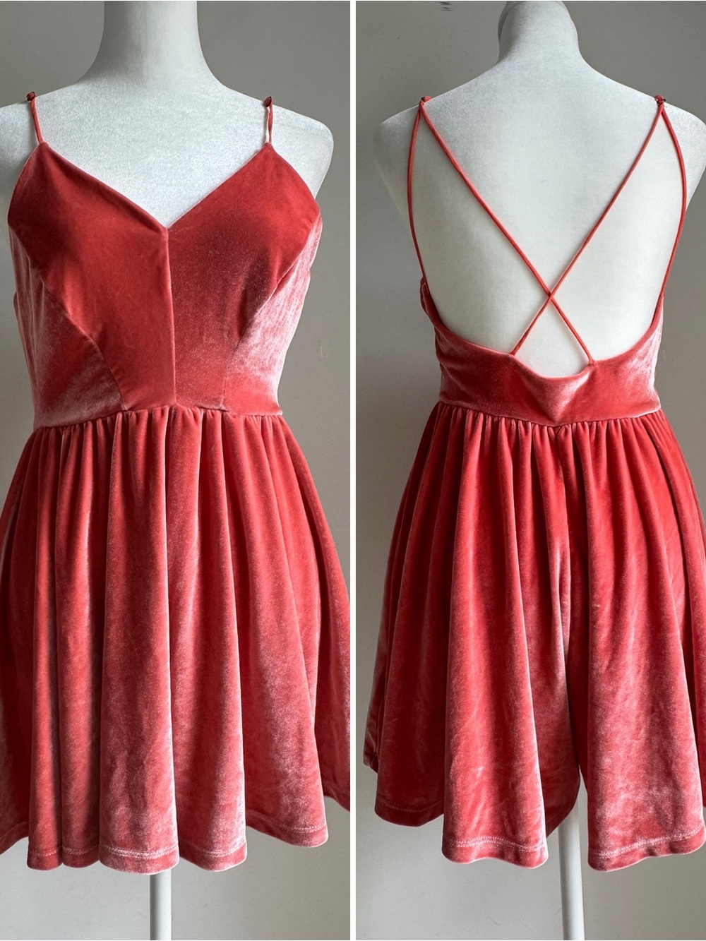 Urban Outfitters Silence + Noise Vanessa Stretch Velvet Romper in Coral‎ M